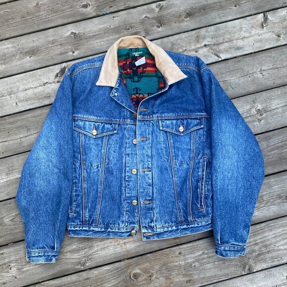Vintage 1980s Blanket Lined Giordano Aztec Denim Jacket Large - Picture 12 of 14